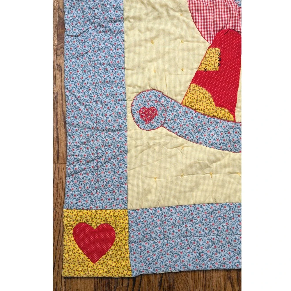Vintage Handmade Rocking Horse Patchwork Quilt Heart Applique Baby Blanket 40x54